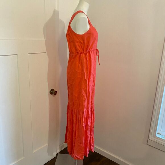 Cynthia Rowley size Small Linen Blend Bright Colorful Orange Maxi Sundress - Picture 3 of 8